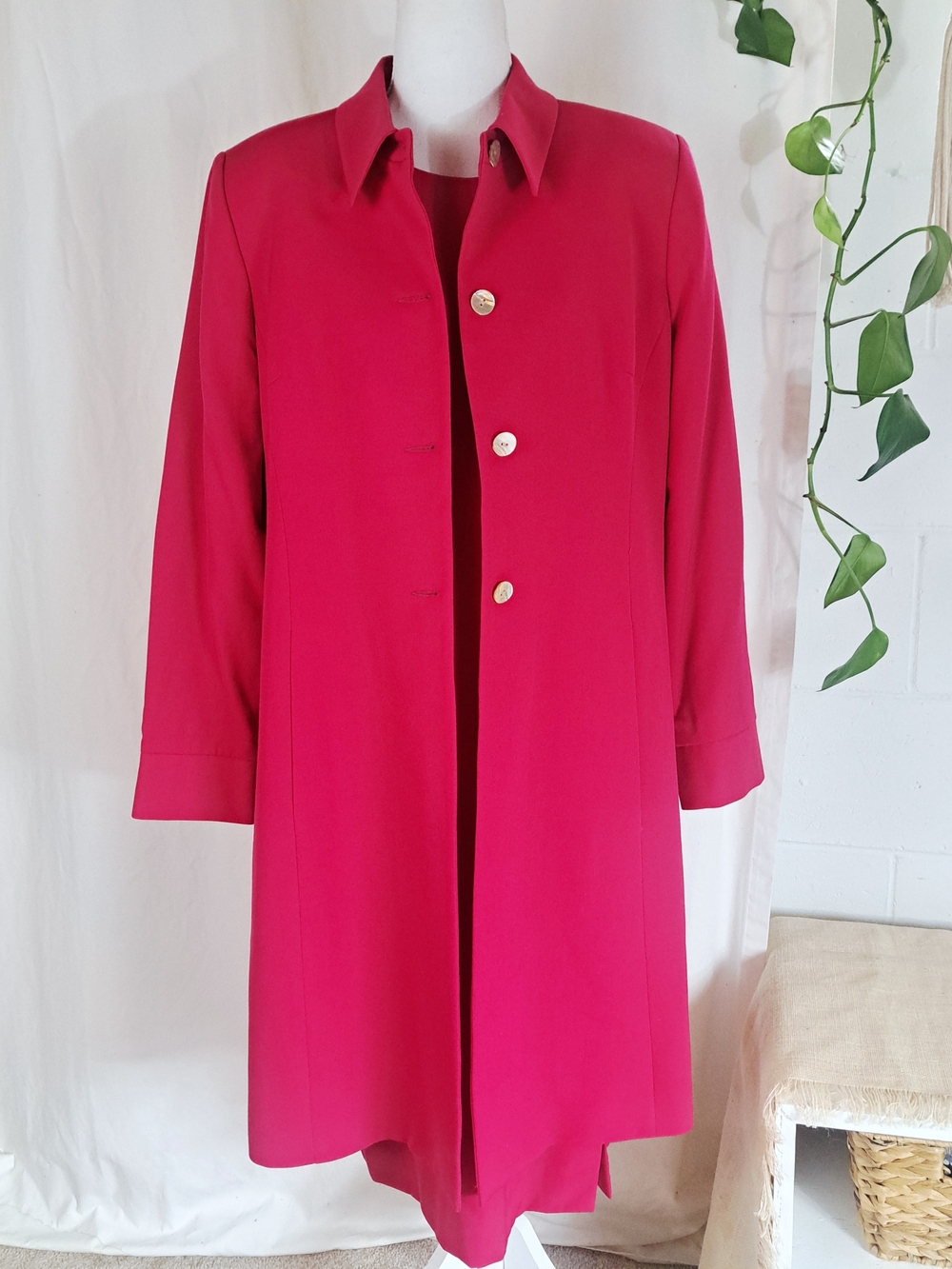 Vintage Austin Reed Wool Jacket and Dress matching set peony pink sz14
